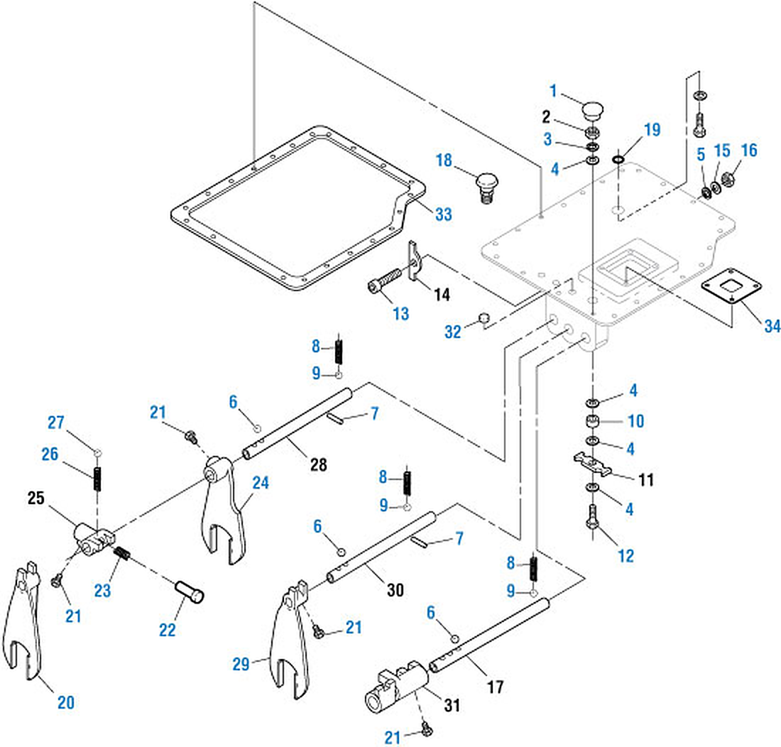Mack T2080B Transmission Front Shifter Components exploded-view diagram