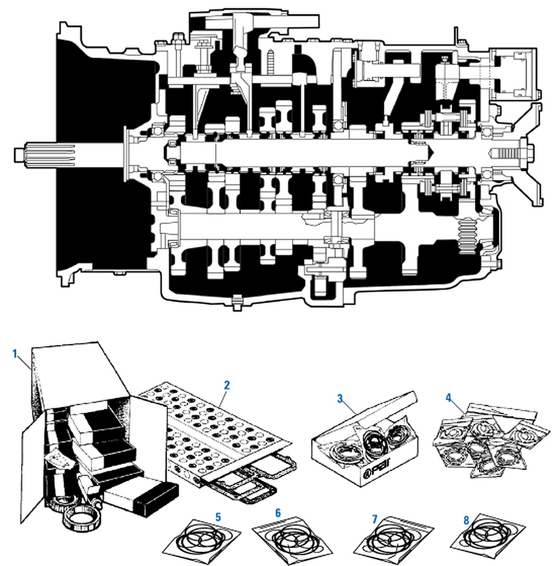 Mack T2130 / T2180 Transmission 13/18 Speed Transmission exploded-view diagram