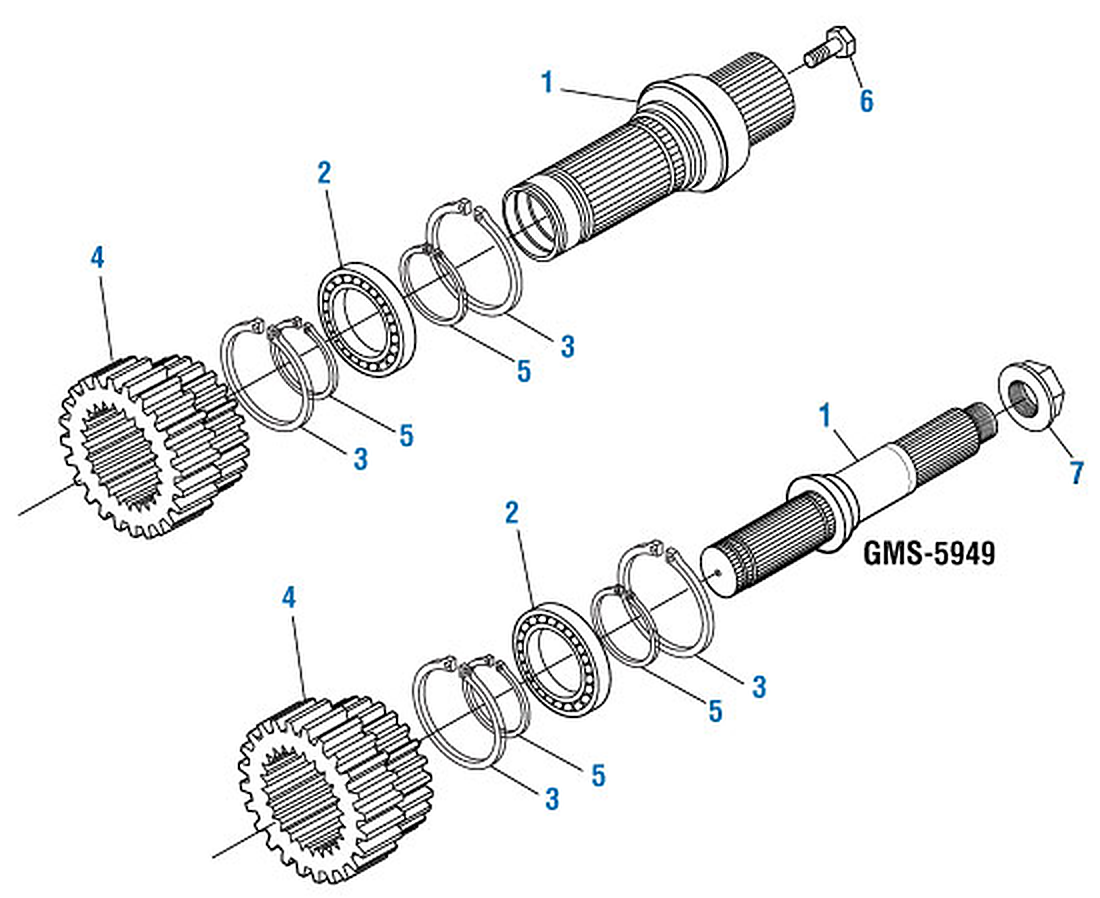 Mack T2130 / T2180 Transmission Auxiliary Mainshaft Update exploded-view diagram