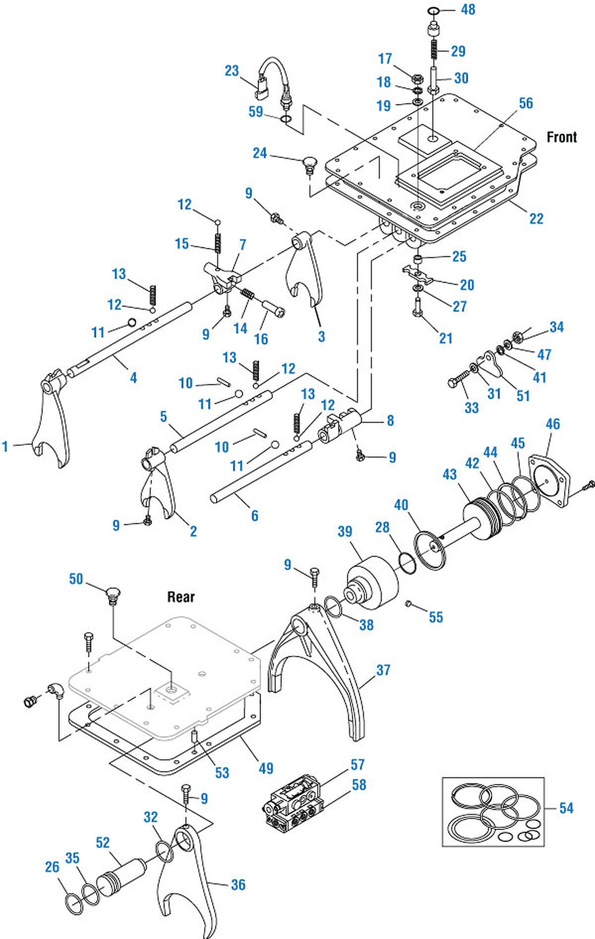 Mack T2130 / T2180 Transmission Shifter Components exploded-view diagram