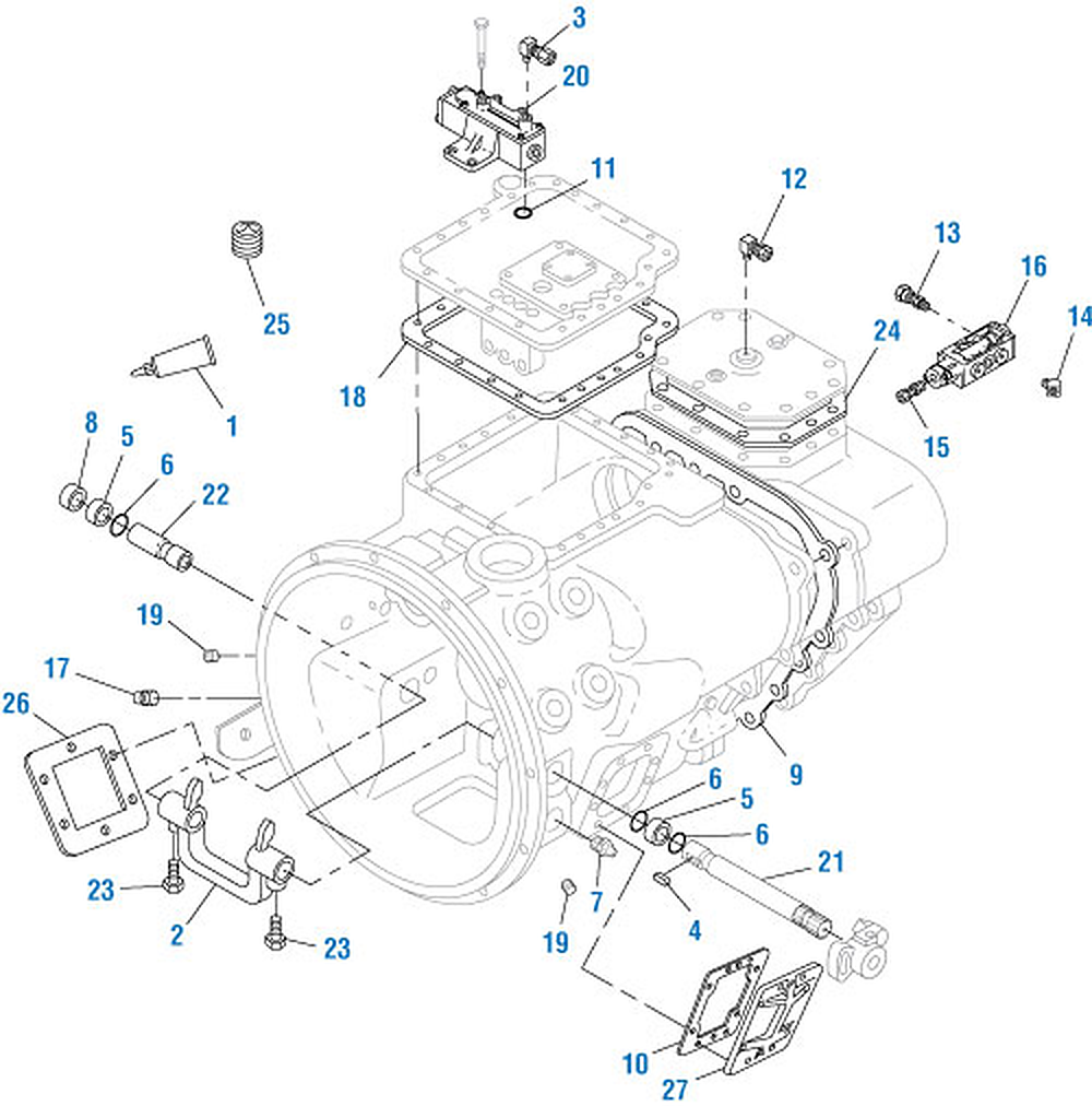Mack T309L / T310 Transmission T309L and T310 - Compound and Main Case Assembly exploded-view diagram