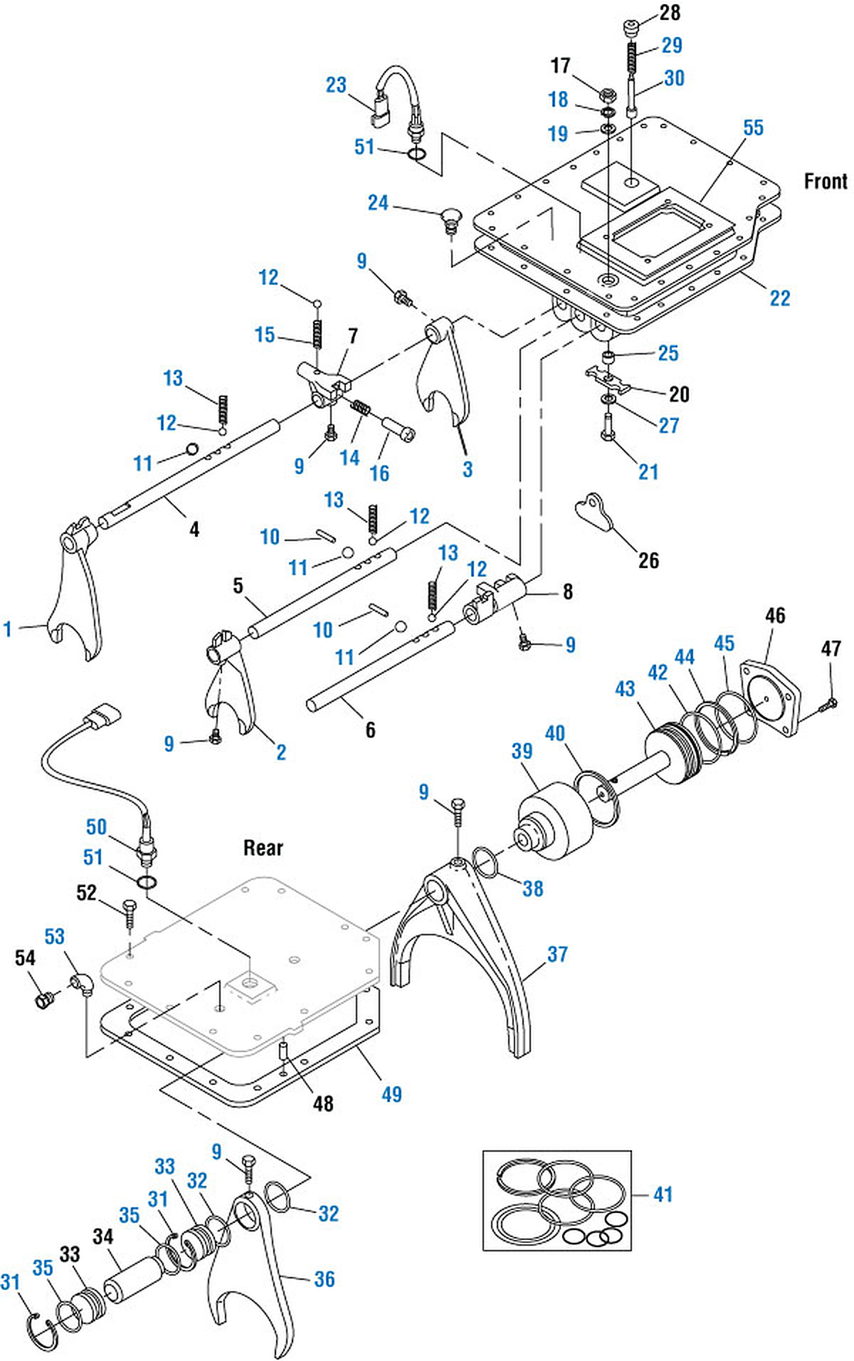 Mack T309L / T310 Transmission Shifter Components exploded-view diagram