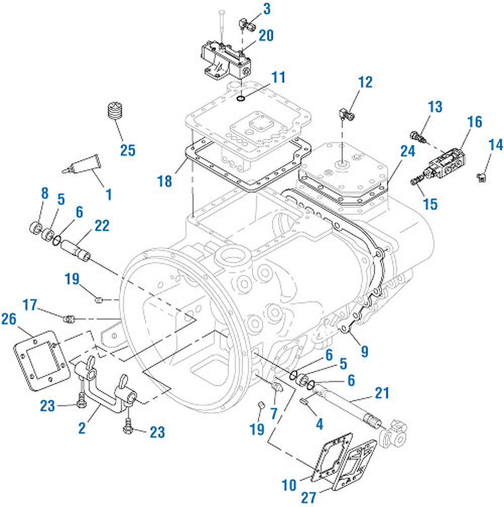 Mack T310M Transmission Compound and Main Case Assembly exploded-view diagram