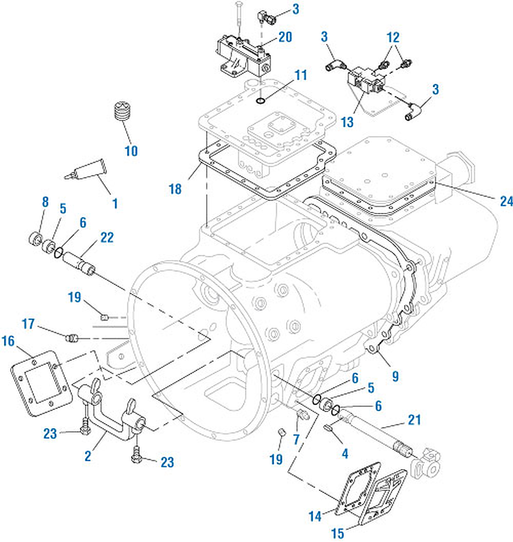 Mack T313L / T318L Transmission Compound and Main Case Assembly exploded-view diagram