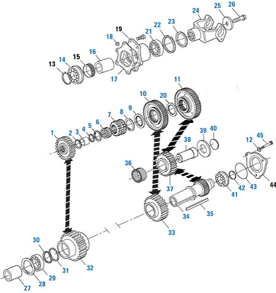 Diagrama de despiece: Componentes de la carcasa trasera, Mack TRDL / TRDLG 107 / 1070