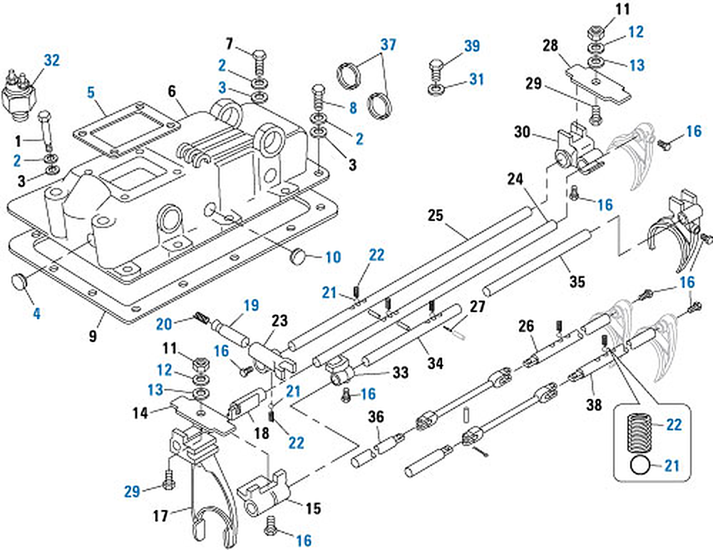 Mack TRQ-7220 Transmission Shifter Components exploded-view diagram