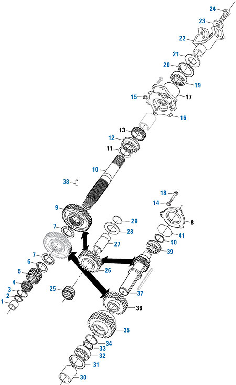 Mack TRTXL-107 / 1070 Transmission Rear Case Components exploded-view diagram