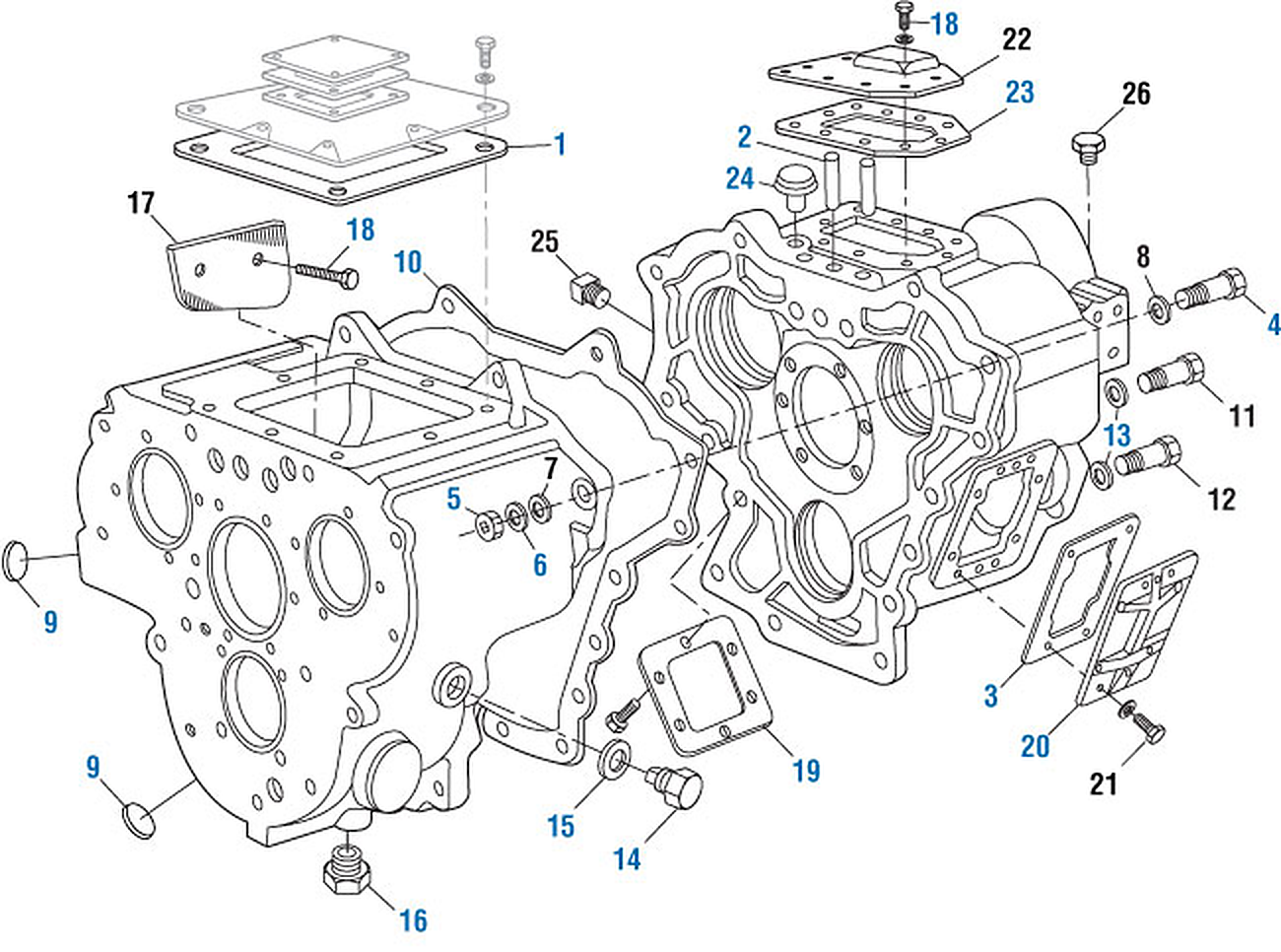 Mack TRXL-107 Transmission Main and Rear Case Assembly exploded-view diagram