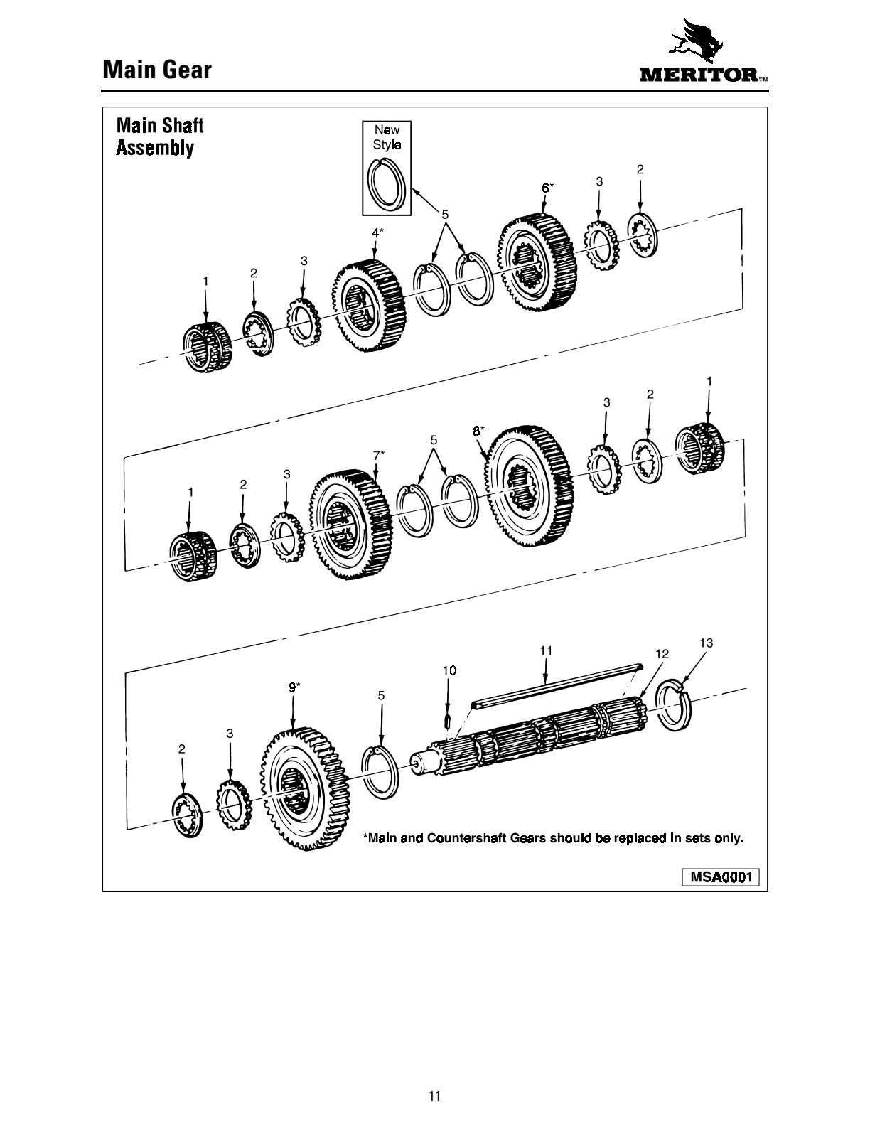 Meritor Transmission MERITOR-ROCKWELL-ZF-10-SPE Main Gear Main Shaft Assembly 9-Speed Direct Drive exploded-view diagram