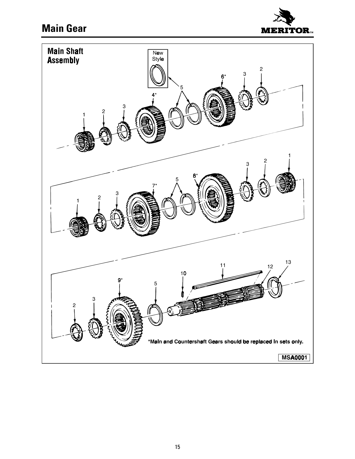 Meritor Transmission MERITOR-ROCKWELL-ZF-10-SPE Main Gear Main Shaft Assembly 9-Speed Overdrive “B ” Ratio exploded-view diagram