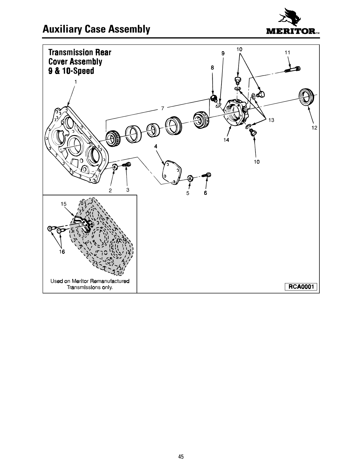Meritor Transmission MERITOR-ROCKWELL-ZF-10-SPE Auxiliary Case Assembly exploded-view diagram
