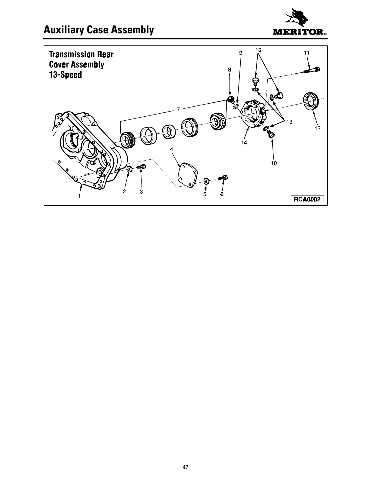 Meritor Transmission MERITOR-ROCKWELL-ZF-10-SPE Auxiliary Case Assembly exploded-view diagram