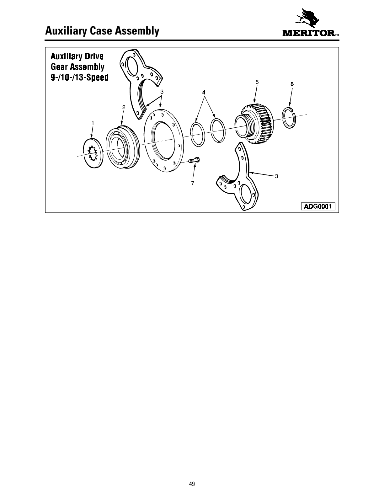 Meritor Transmission MERITOR-ROCKWELL-ZF-10-SPE Auxiliary Case Assembly exploded-view diagram