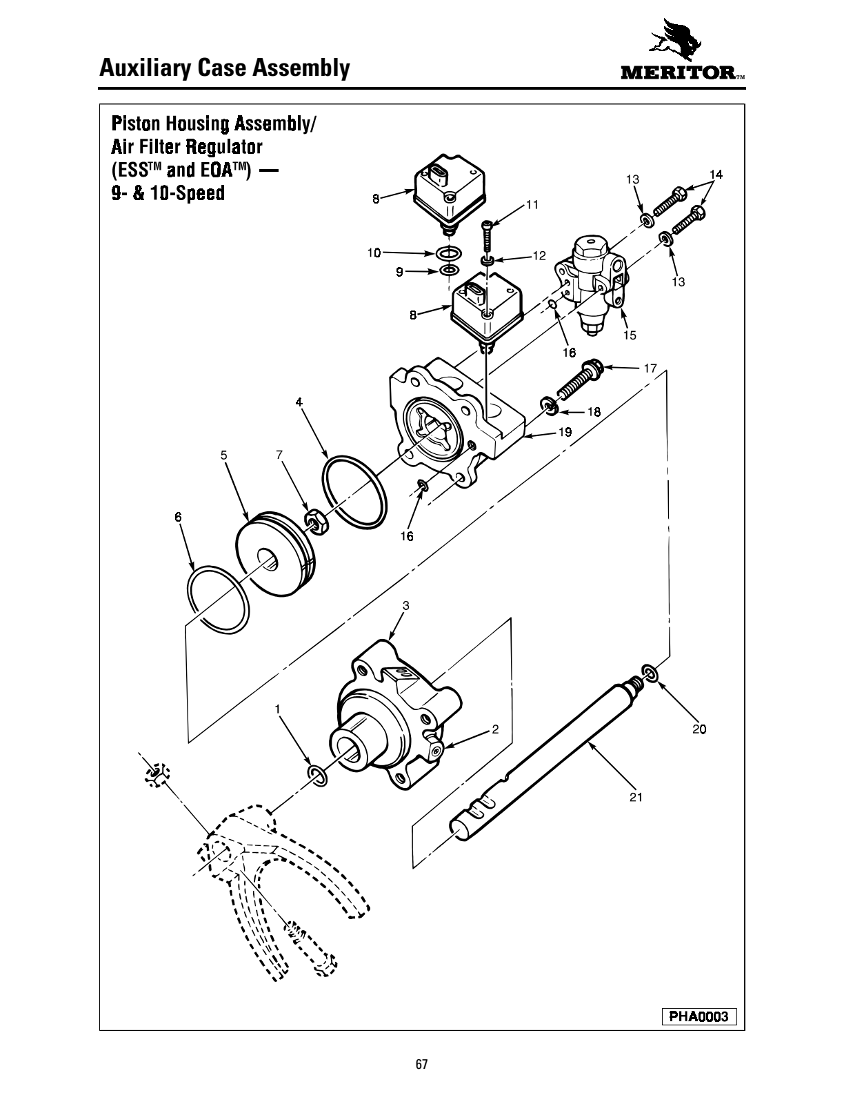 Meritor Transmission MERITOR-ROCKWELL-ZF-10-SPE Auxiliary Case Assembly exploded-view diagram