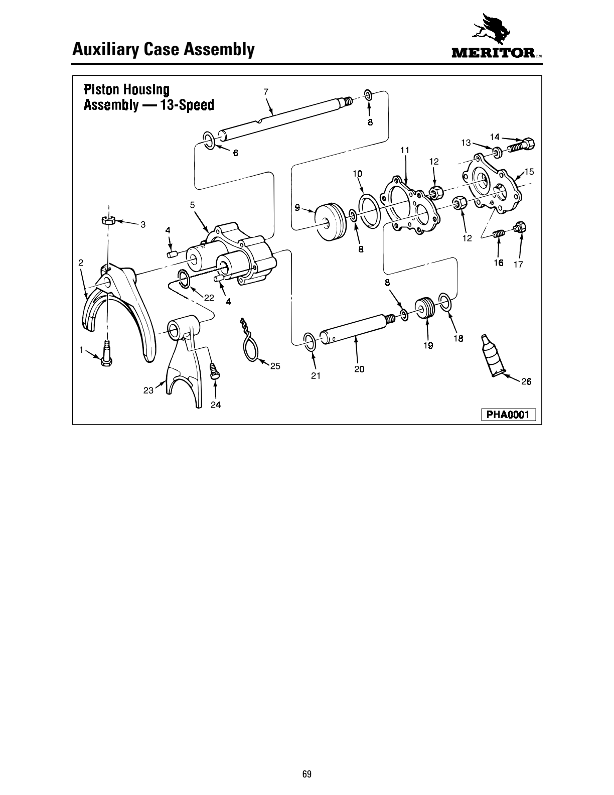 Meritor Transmission MERITOR-ROCKWELL-ZF-10-SPE Auxiliary Case Assembly exploded-view diagram