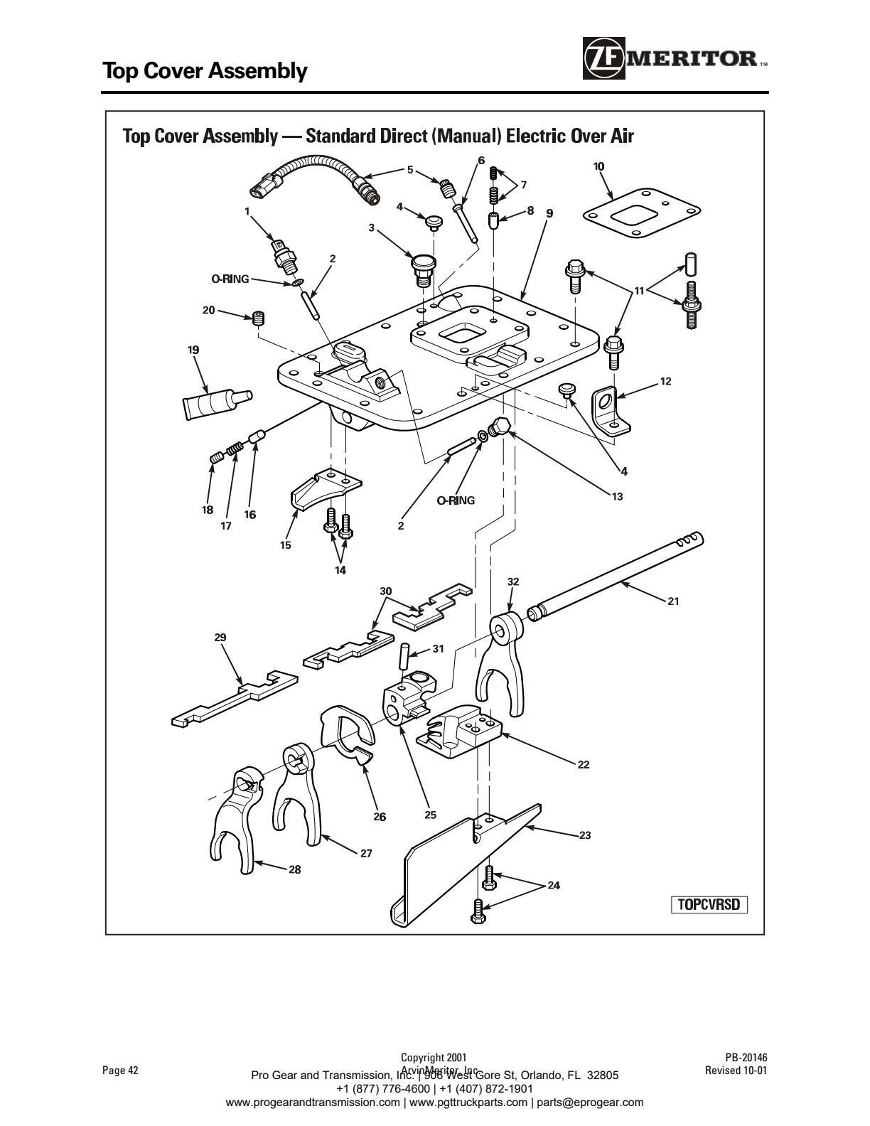 Meritor Transmission ROCKWELL-MERITOR-G-PLATFOR Top Cover Assembly exploded-view diagram