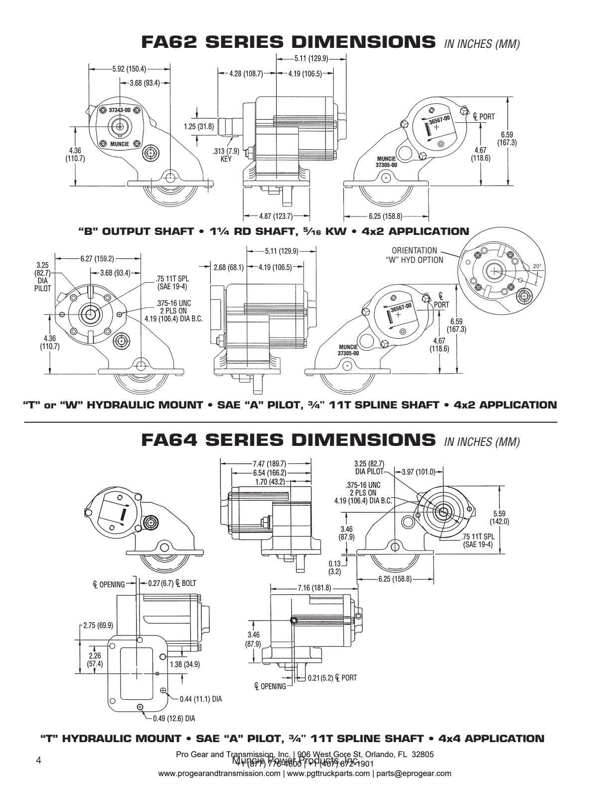 Diagrama despiezado: Kit de instalación serie Fa, la toma de fuerza Muncie FA