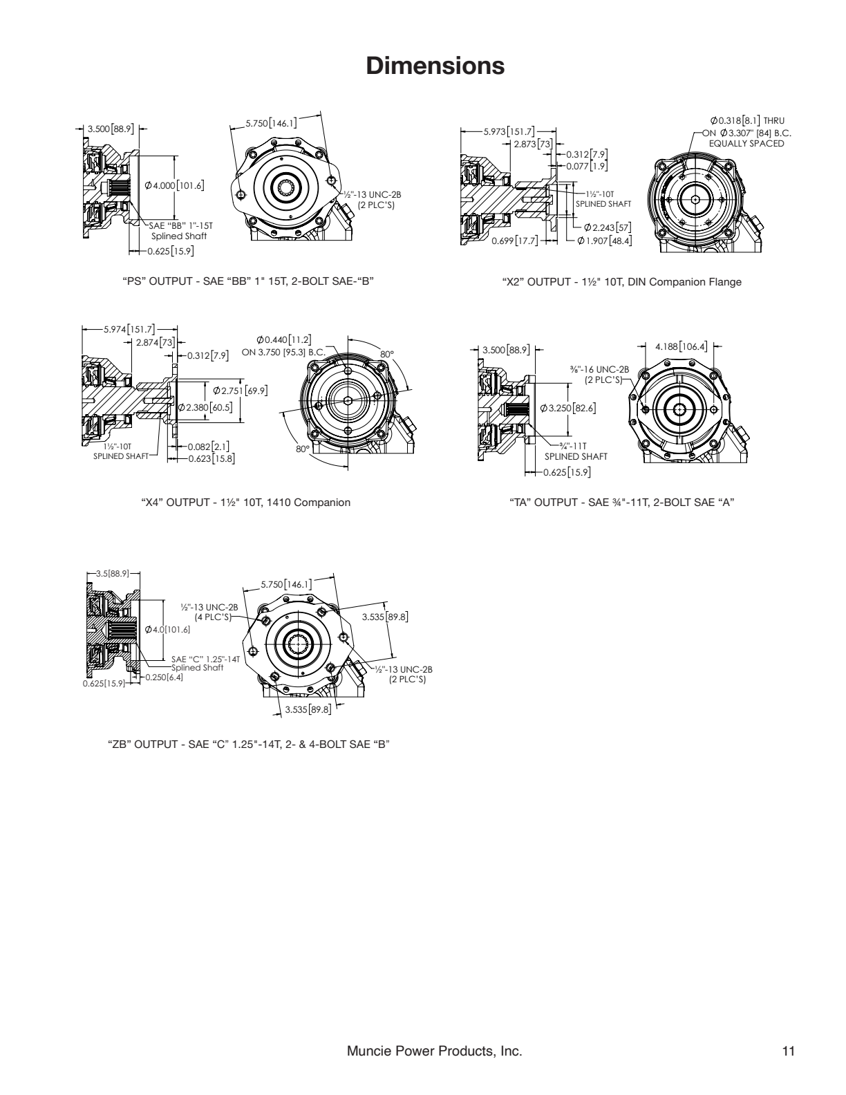 Muncie PTO MD1 MD1 Dimensions exploded-view diagram