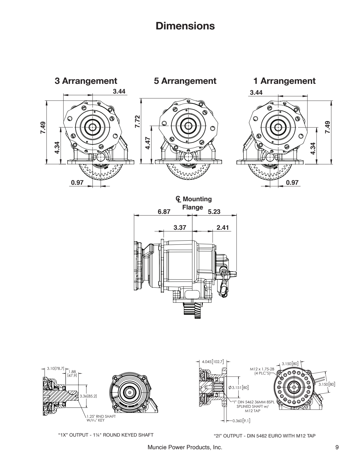 Muncie PTO MD1 MD1 Dimensions exploded-view diagram