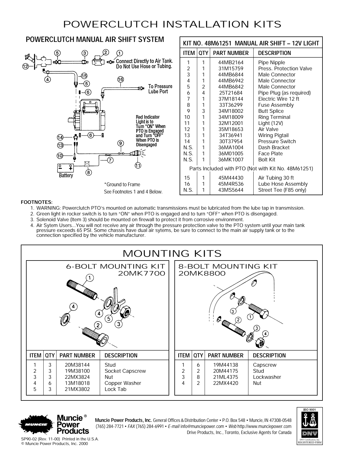 Muncie PTO PowerClutch Powerclutch Manual Air Shift System: Kit No. 48M61251 Manual Air Shift - 12V Light exploded-view diagram