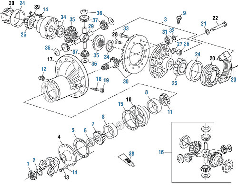 Meritor SQHR Rear Differential Rear Differential Components exploded-view diagram
