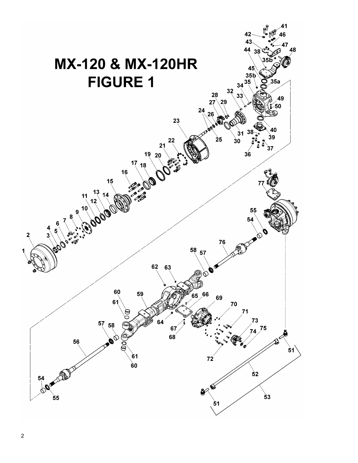 Meritor MX-120/MX-120HR Front Drive Steer Axle MX-120 and MX-120HR exploded-view diagram