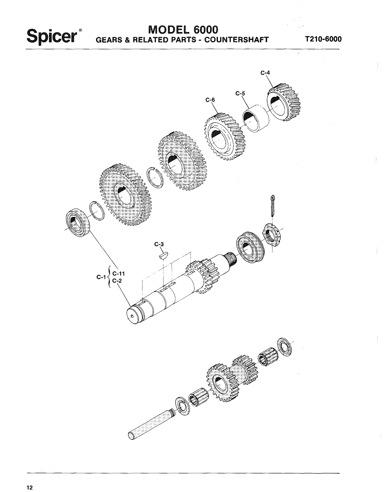 Spicer Transmission 6000-Series Gears & Related Parts - Countershaft T210-6000 exploded-view diagram