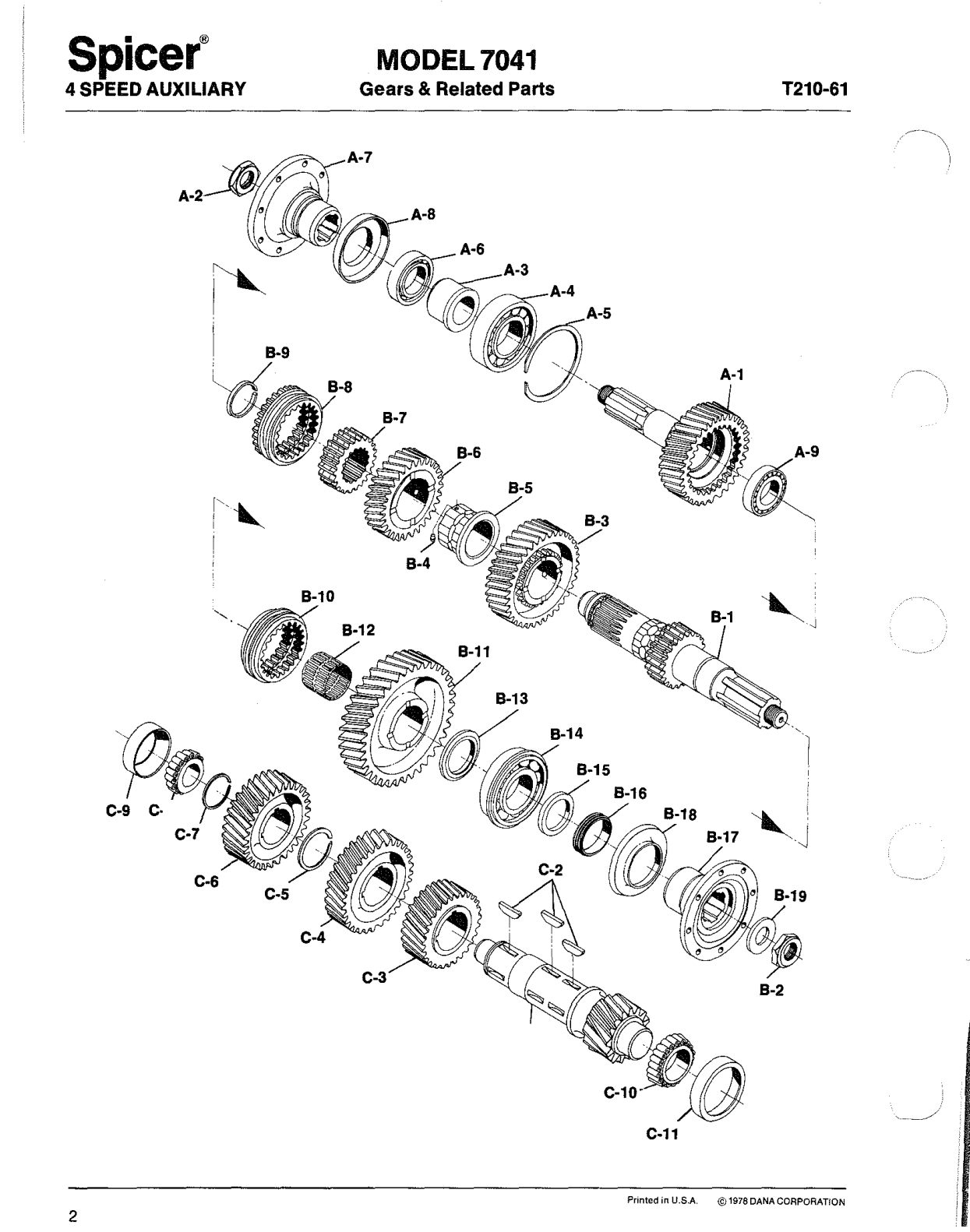 Diagrama de despiece: Grupo del engrane impulsor - entrada, Spicer 7041