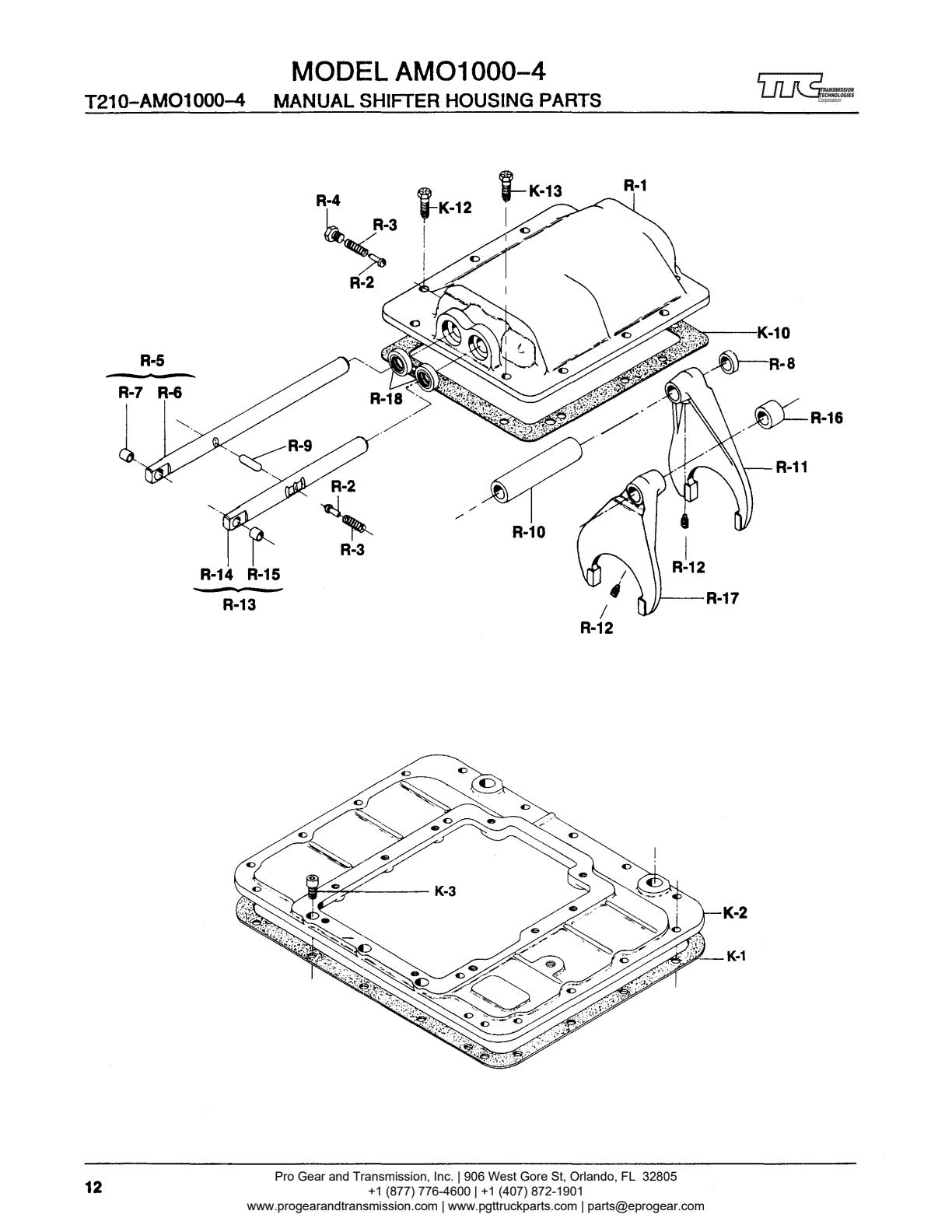 Spicer Transmission AUX-1241-1000-Transmission Technologies Manual Shifter Housing Parts T210 -AMO1000 -4 exploded-view diagram