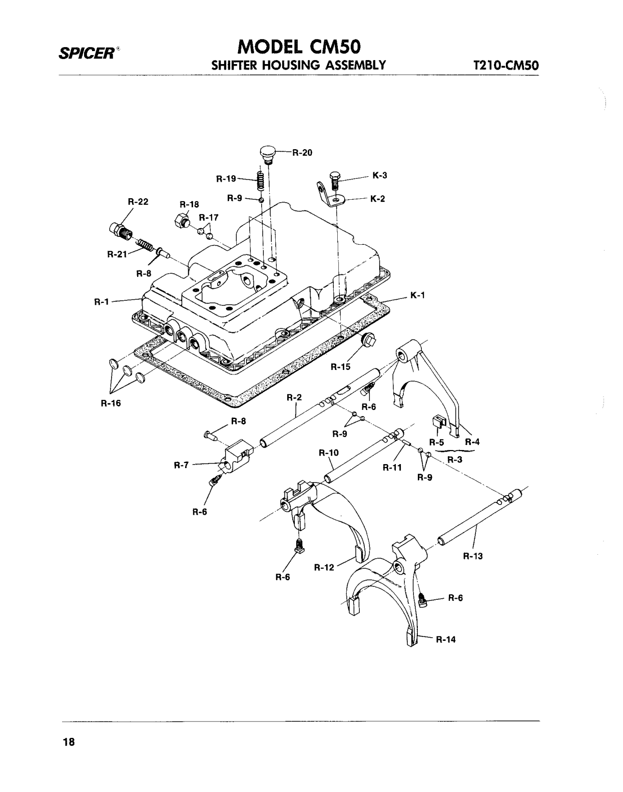 Spicer Transmission CM5052-A Shifter Housing Assembly T210-CMSO exploded-view diagram