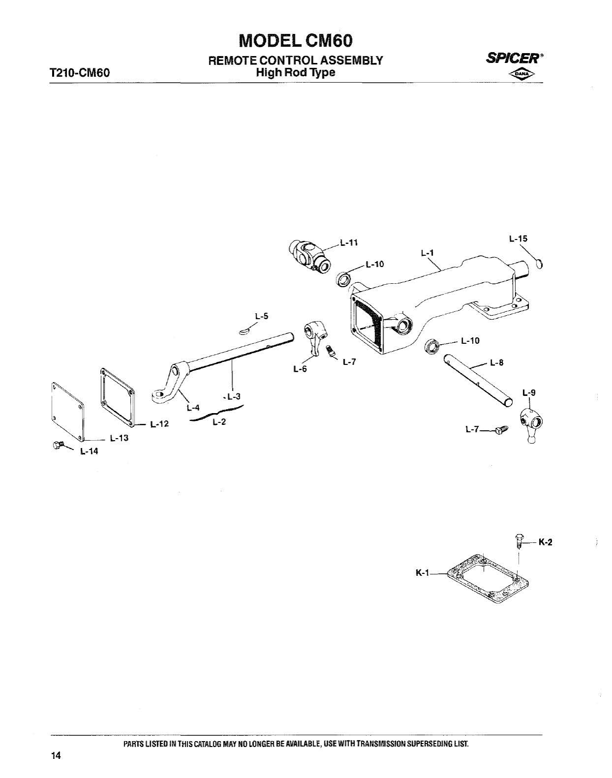 Spicer Transmission CM60-Series Parjs Listed Below Are Not Included in Assembly exploded-view diagram