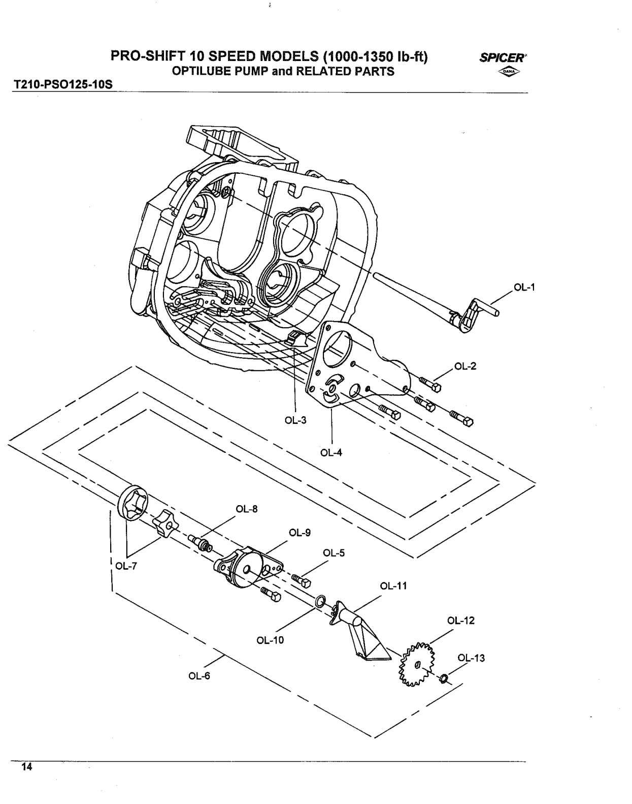 Spicer Transmission LPS0125-10S Optilube PUMP and Related Parts exploded-view diagram