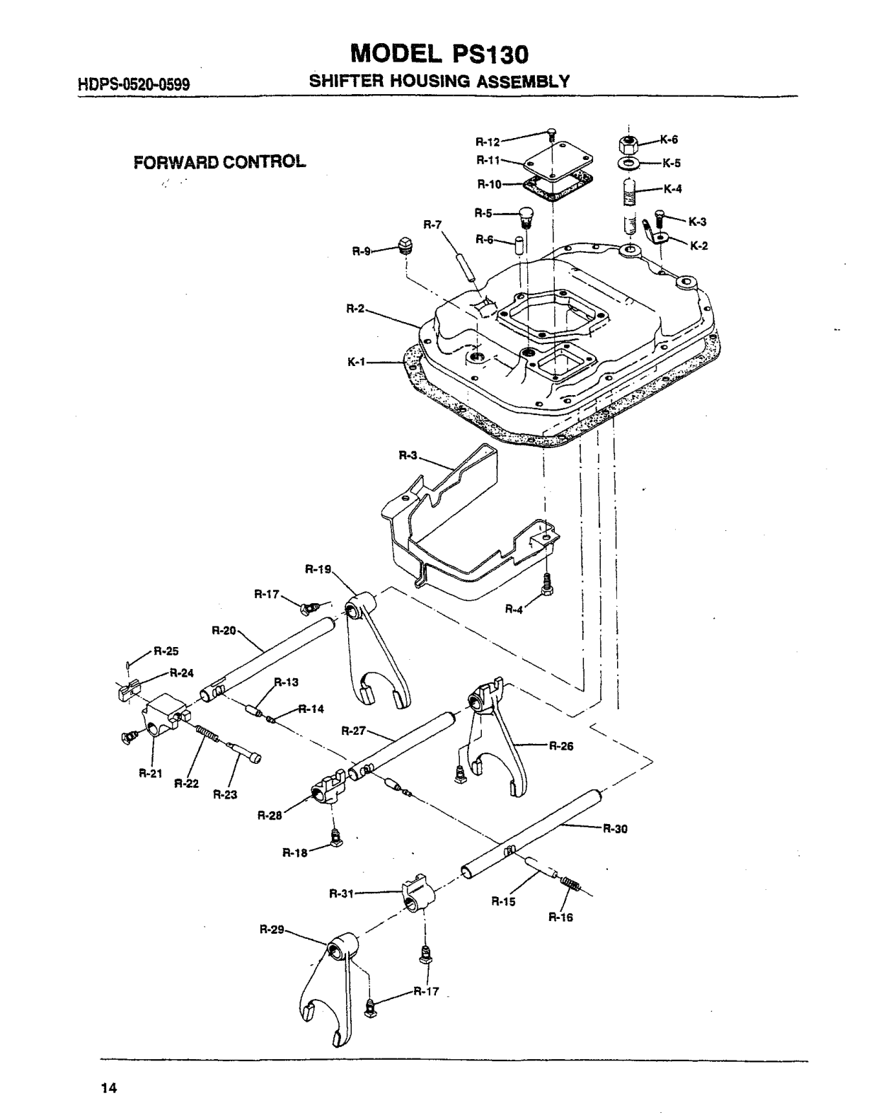 Diagrama de despiece: Grupo de horquilla de cambios y varilla de primera y reversa, Spicer PS105-7LL