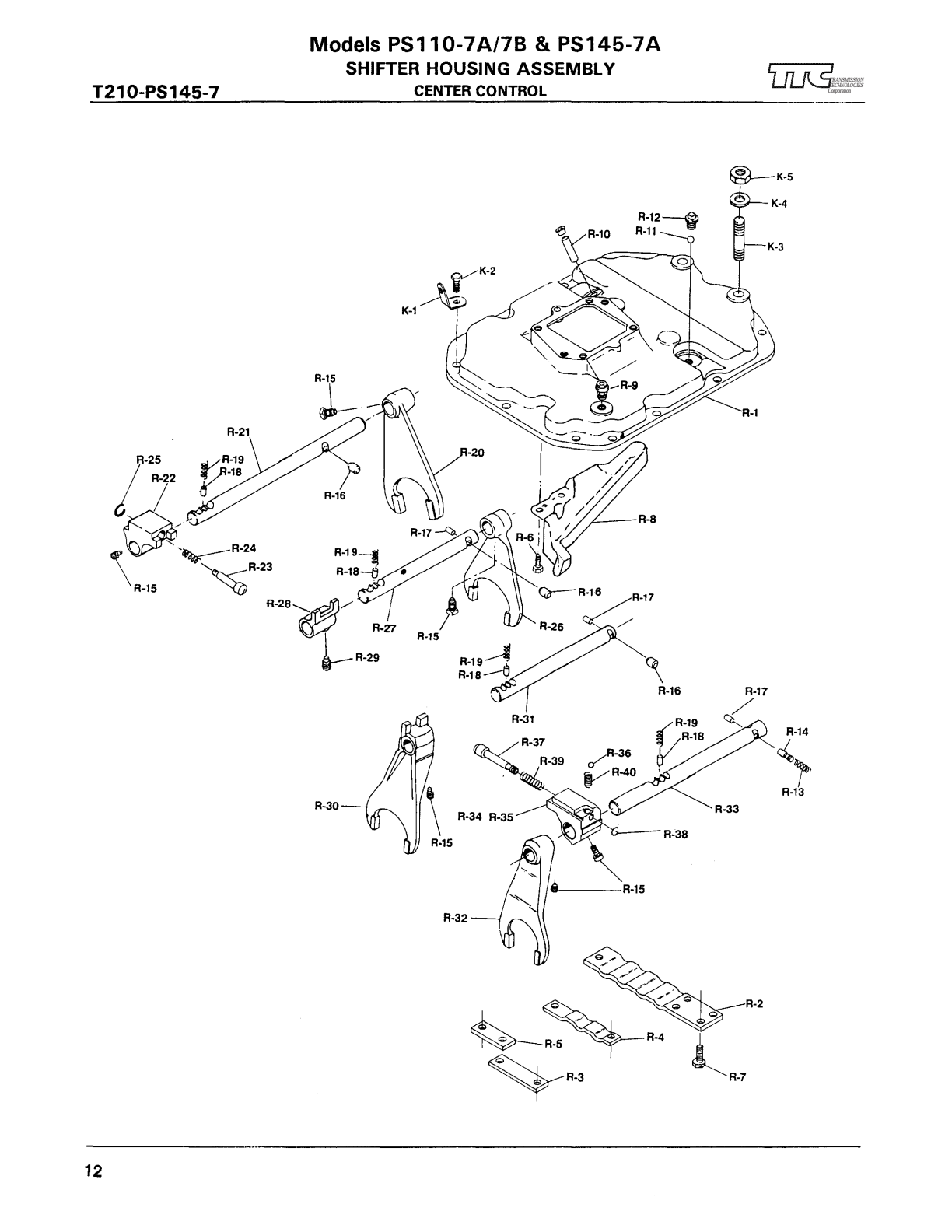 Spicer Transmission PS110-7A First and Reverse Shift Rod Group exploded-view diagram