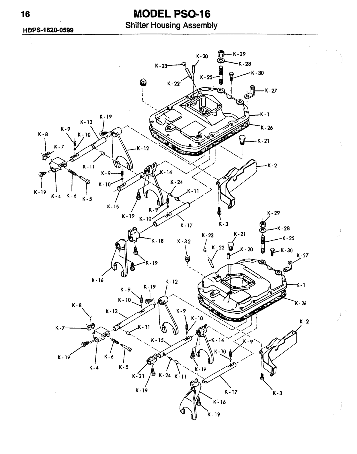 Spicer Transmission PSO150-16A Shifter Housing and Oil Trough Assembly 1 exploded-view diagram