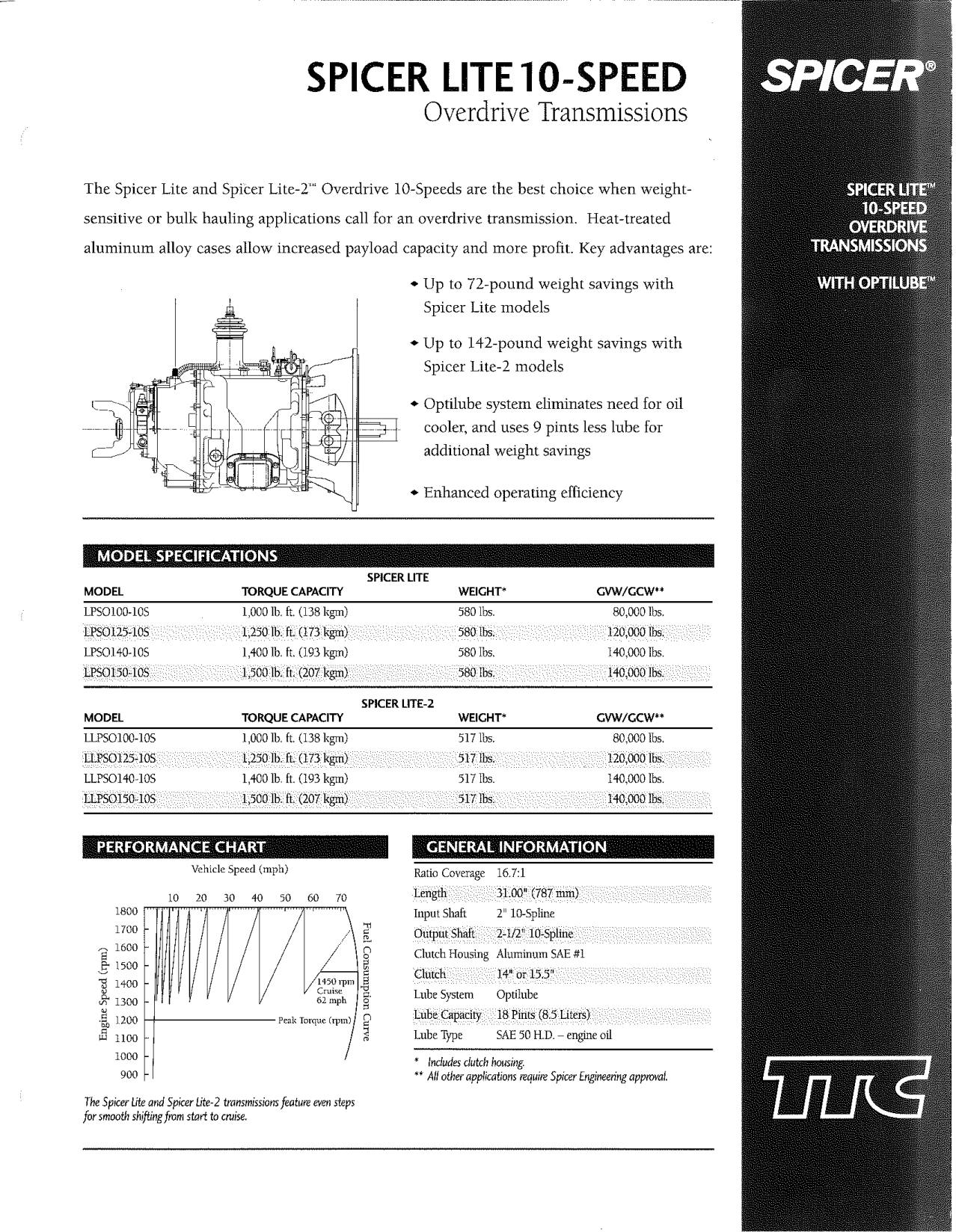 Spicer TCC Lite 10-Speed Overdrive Transmission Parts Manual page 1: Spicer Lite 1 O-S Peed